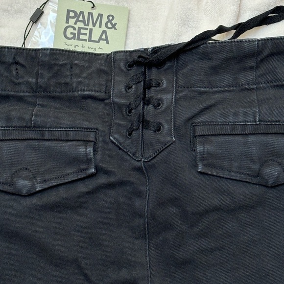 Pam & Gela Black Uniform Side Stripe Pant Adjustable Lace Up Back Waist Size 24 - Picture 5 of 15